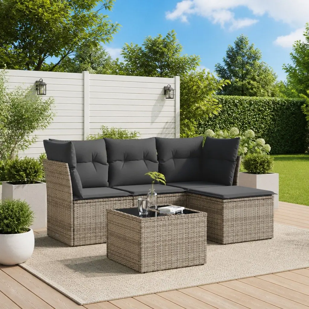 Grey Poly Rattan Modular 5-Piece Garden Sofa Set