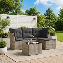 Grey Poly Rattan Modular 5-Piece Garden Sofa Set