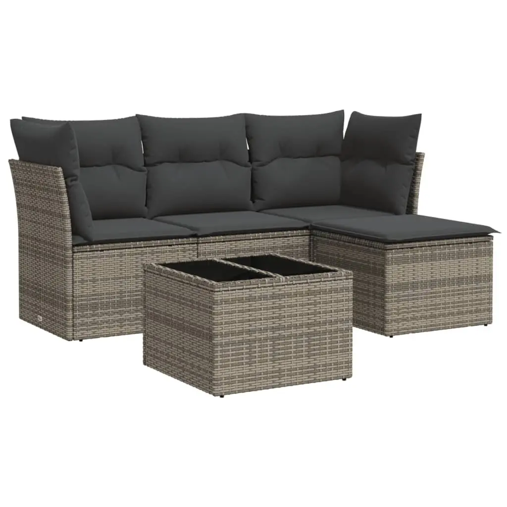 Grey Poly Rattan Modular 5-Piece Garden Sofa Set