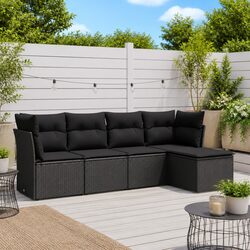 Black 5-Piece Outdoor Garden Sofa Set with Cushions