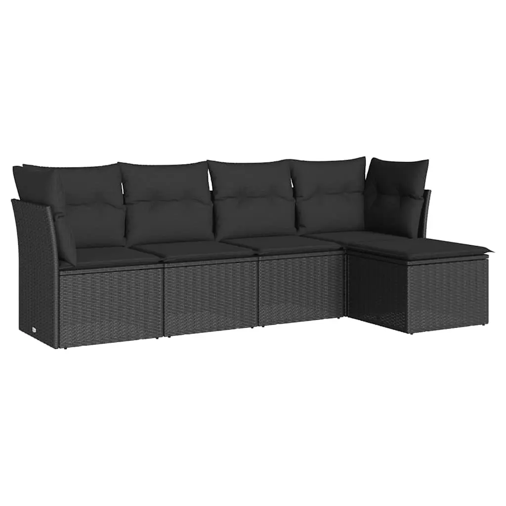 Garden Sofa Set PE Rattan 5 Piece Outdoor Furniture Black with Cushions