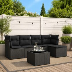 Quality 6 Piece Garden Sofa Set Black Rattan Outdoor Furniture