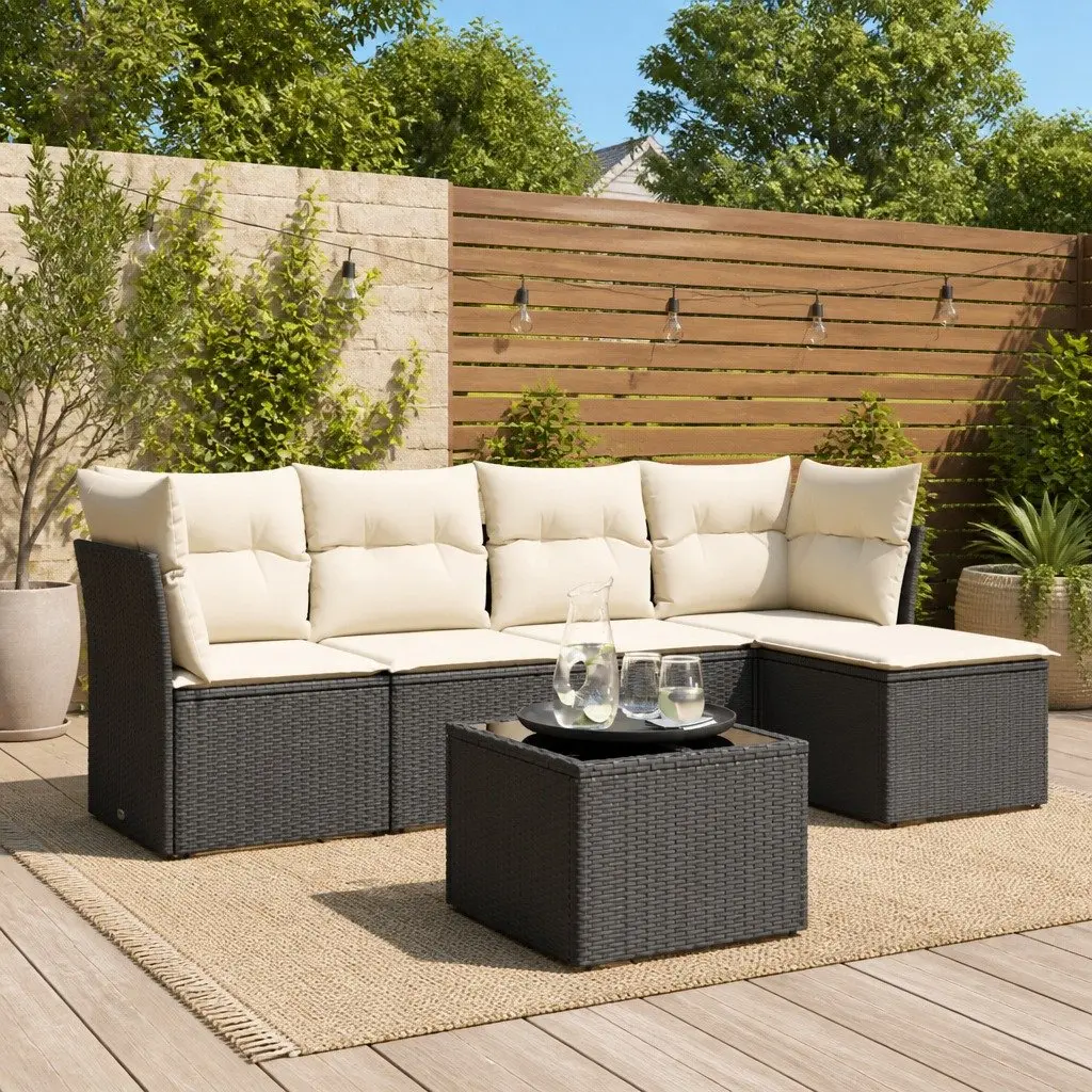 Garden Sofa Set 6 Piece Outdoor Furniture Patio Seating Black Poly Rattan with