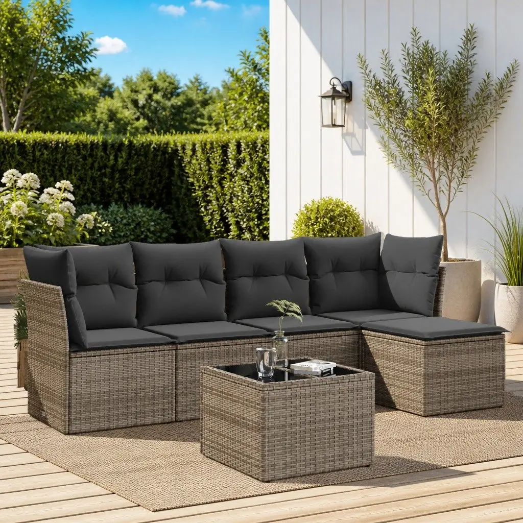 6-Piece Garden Sofa Set in Grey with Cushions
