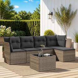 6-Piece Garden Sofa Set in Grey with Cushions