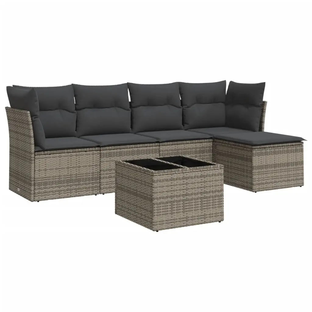 6-Piece Garden Sofa Set in Grey with Cushions