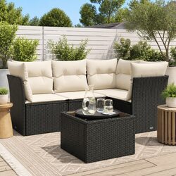 Durable Black 5 Piece Rattan Garden Sofa Set with Cushions