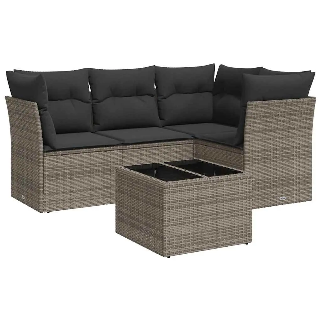 5 Piece Grey Outdoor Garden Sofa Set with Cushions