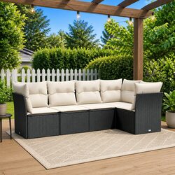 5 Piece Modular Black Garden Sofa Set with Cushions
