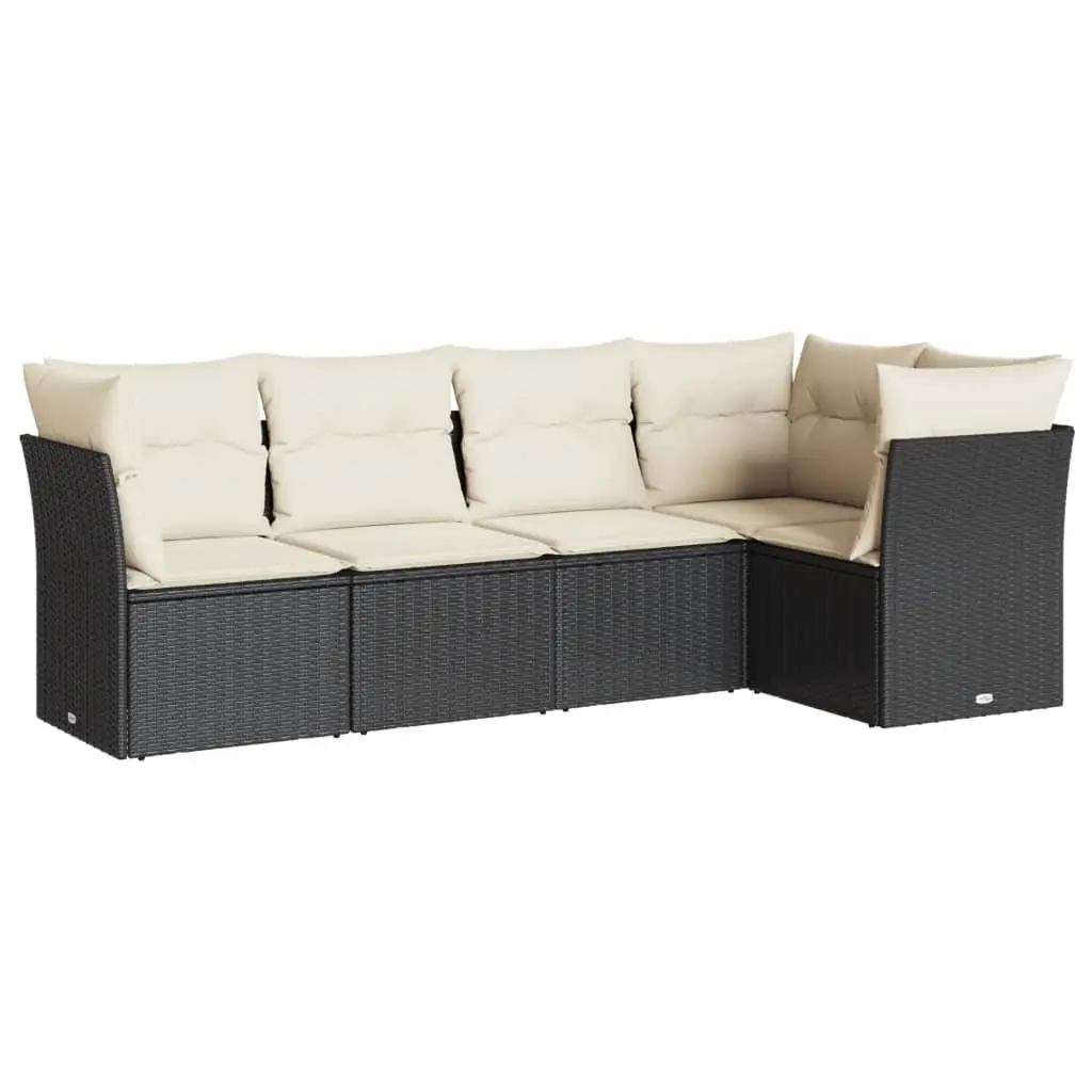 5 Piece Modular Black Garden Sofa Set with Cushions