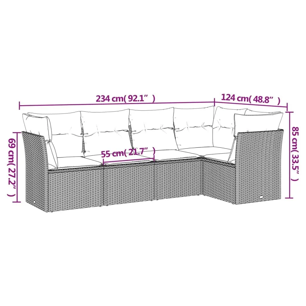 5 Piece Modular Black Garden Sofa Set with Cushions