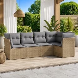 5 Piece Outdoor Garden Sofa Set with Cushions in Beige