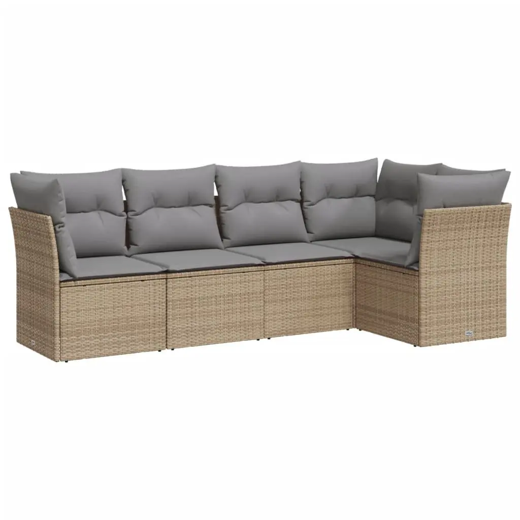Garden Sofa Set PE Rattan 5 Piece Outdoor Furniture Beige