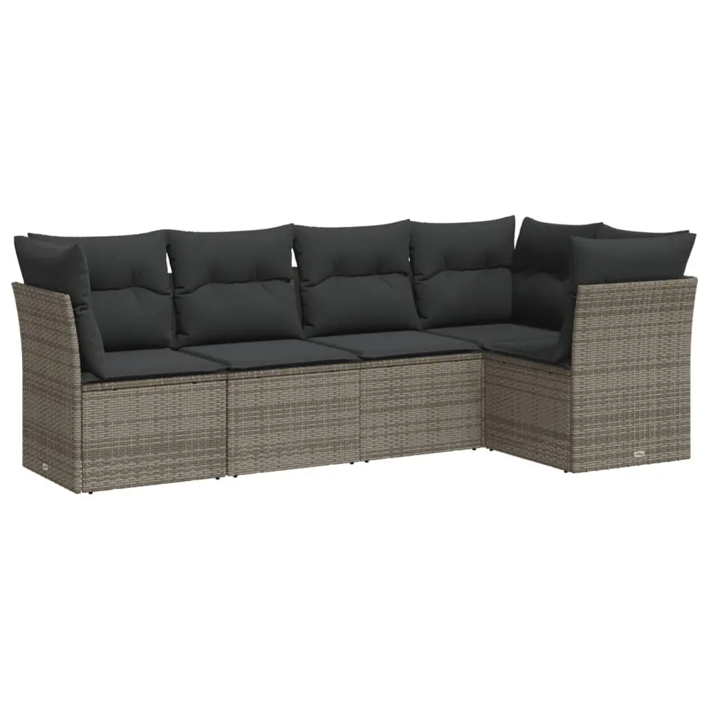 Garden Sofa Set PE Rattan 5 Piece Outdoor Furniture Grey Cushions Modular