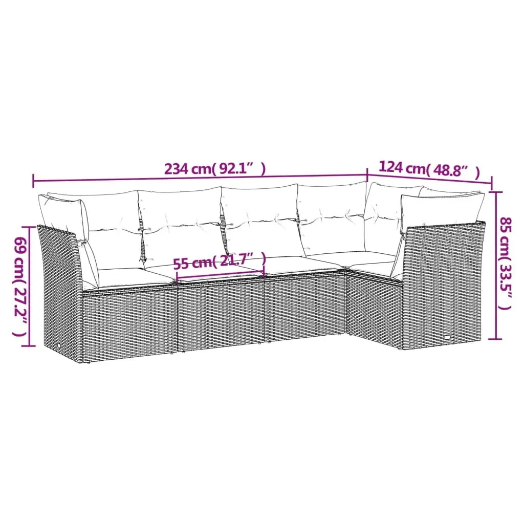 Garden Sofa Set PE Rattan 5 Piece Outdoor Furniture Grey Cushions Modular