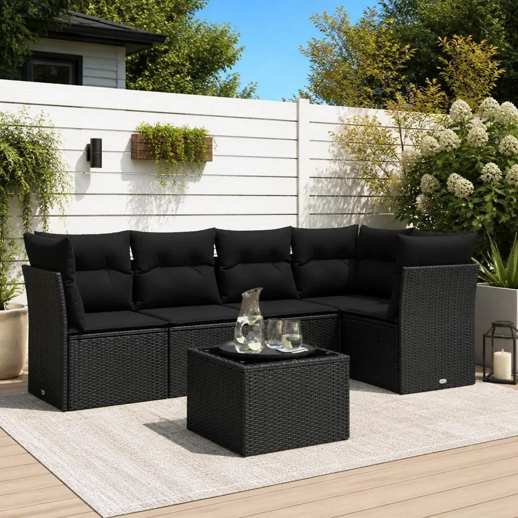 Garden Sofa Set PE Rattan 6 Piece Outdoor Patio Furniture Black
