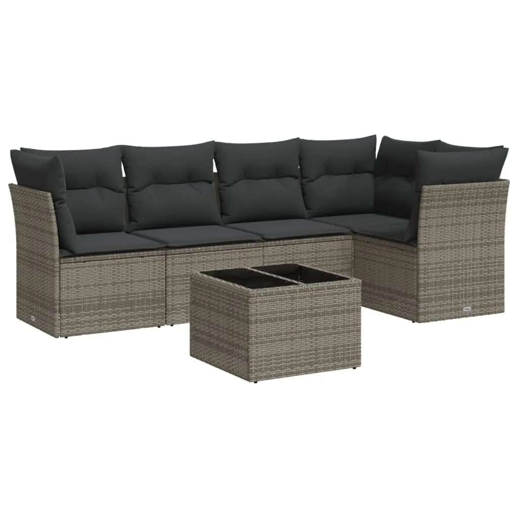 Garden Sofa Set PE Rattan 6 Piece Grey with Cushions