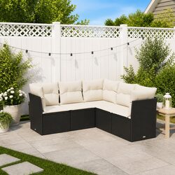 5 Piece Black Poly Rattan Garden Sofa Set for Outdoors