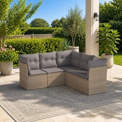 Beige Rattan Outdoor Garden Sofa Set 5 Piece with Cushions