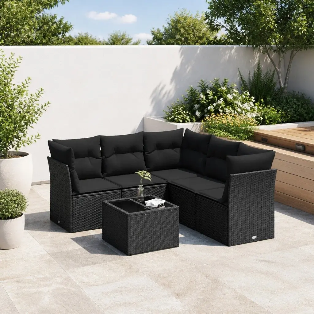 Garden Sofa Set PE Rattan 6 Piece Modular Outdoor Furniture Black