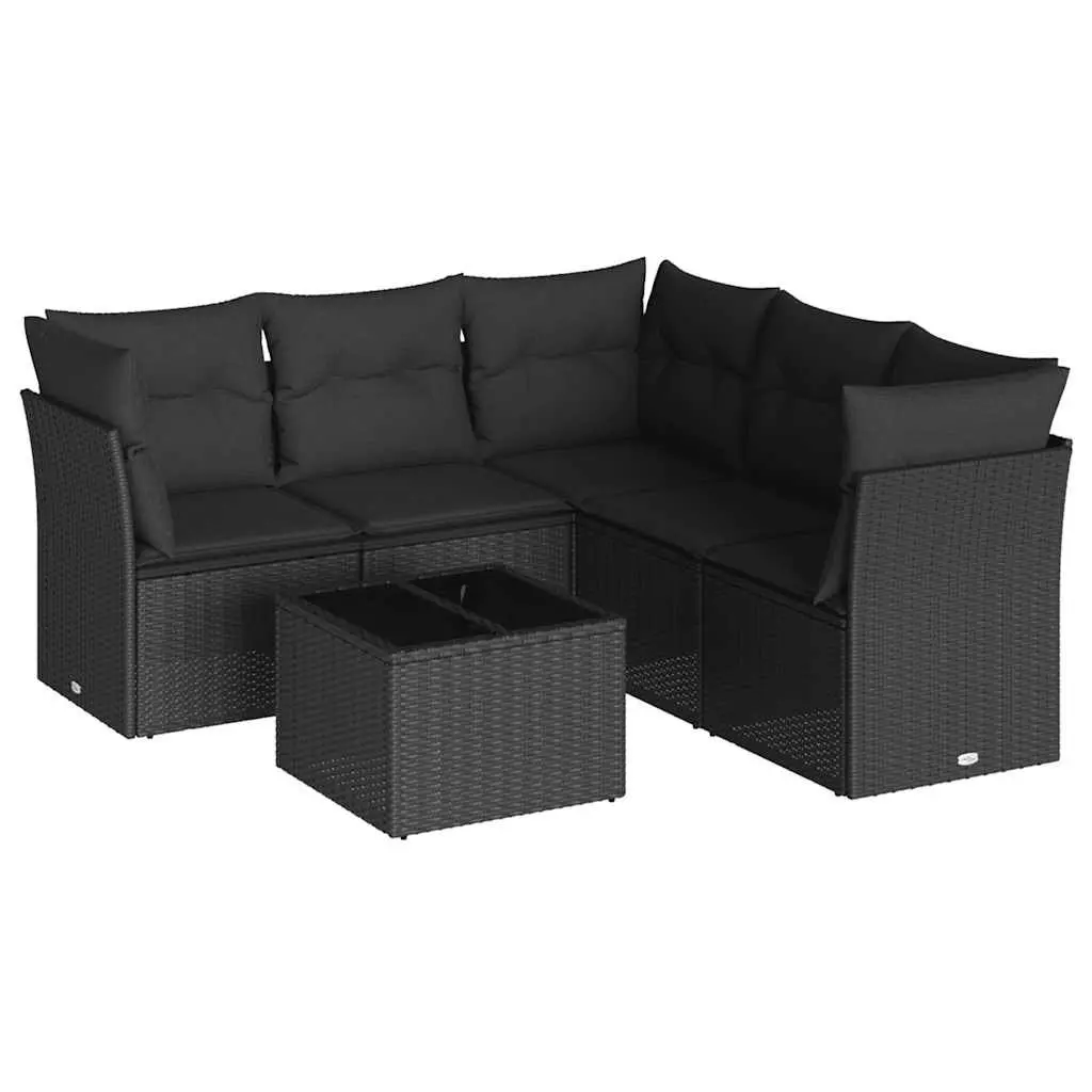 Garden Sofa Set PE Rattan 6 Piece Modular Outdoor Furniture Black