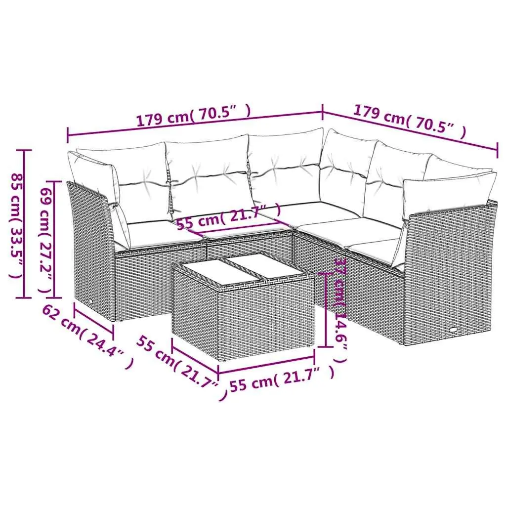 Garden Sofa Set PE Rattan 6 Piece Modular Outdoor Furniture Black