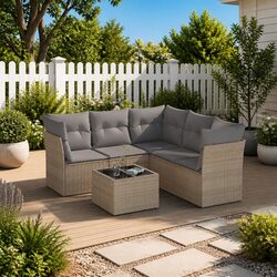 6 Piece Outdoor Garden Sofa Set in Beige with Cushions