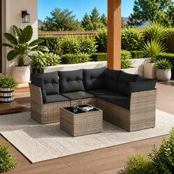 Stylish 6 Piece Grey Garden Sofa Set with Cushions