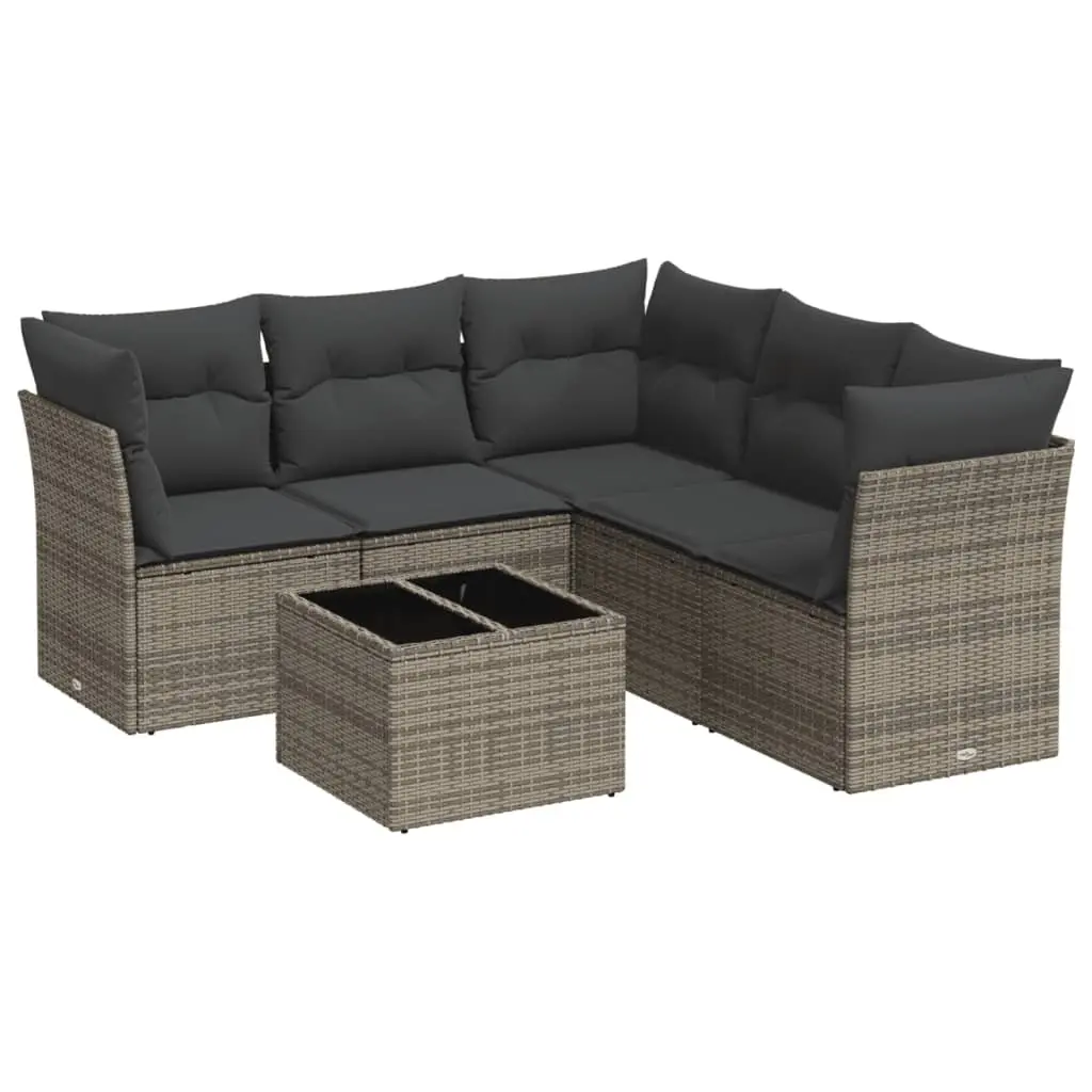 6 Piece Grey Garden Sofa Set with Cushions