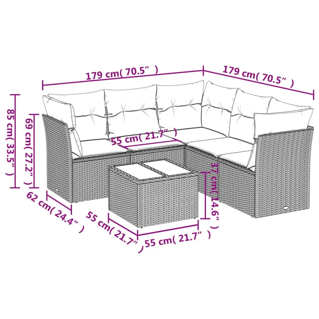6 Piece Grey Garden Sofa Set with Cushions