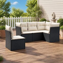 Premium Black Garden Sofa Set - 5 Pieces with Cushions