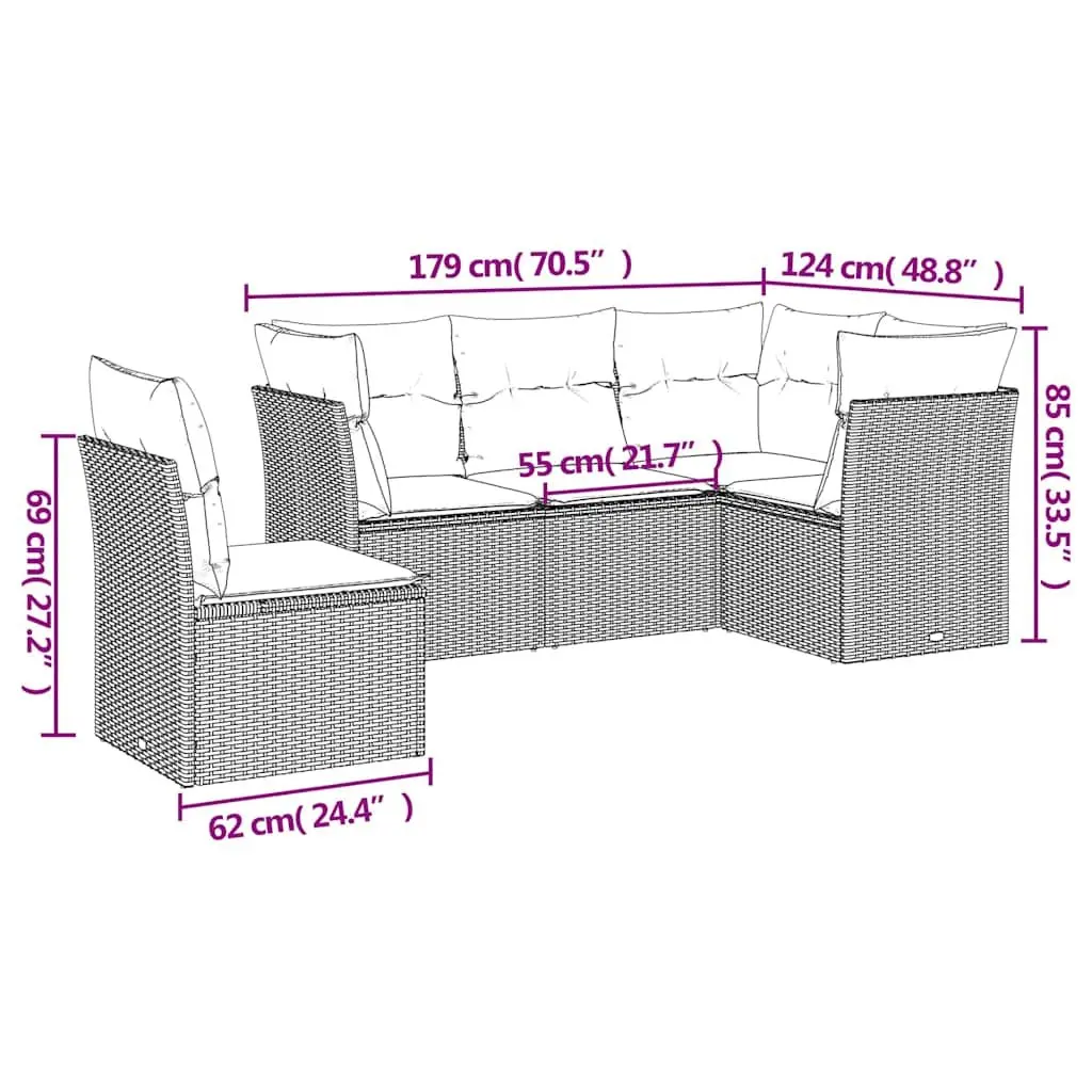 5 Piece Beige Outdoor Sofa Set with Cushions