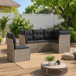 Stylish 5 Piece Outdoor Grey Poly Rattan Sofa Set
