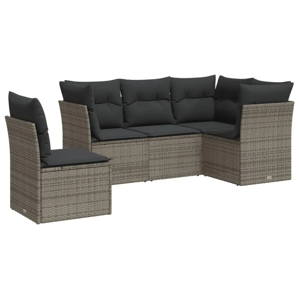 5 Piece Outdoor Grey Poly Rattan Sofa Set