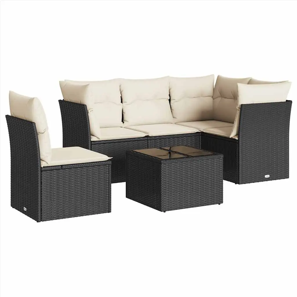 Garden Sofa Set PE Rattan 6 Piece Outdoor Furniture Modular Black with Cushions