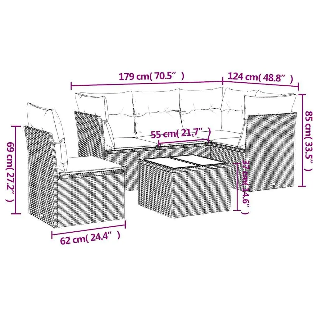 Garden Sofa Set PE Rattan 6 Piece Outdoor Furniture Modular Black with Cushions