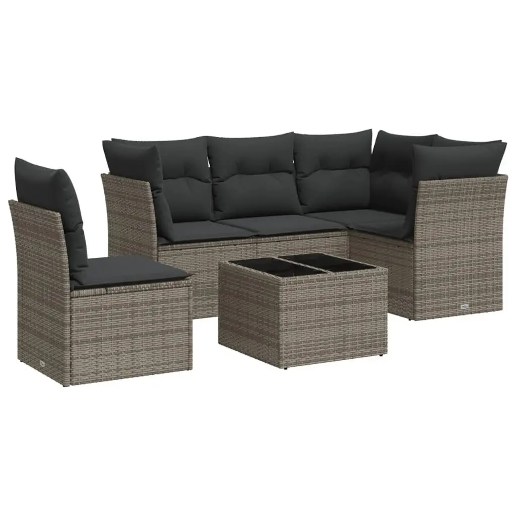 6-Piece Modular Grey Poly Rattan Garden Sofa Set