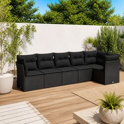 Premium 6 Piece Garden Sofa Set with Cushions in Black