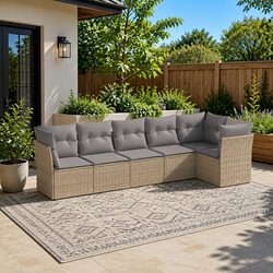 Beige 6-Piece Modular Outdoor Garden Sofa Set with Cushions