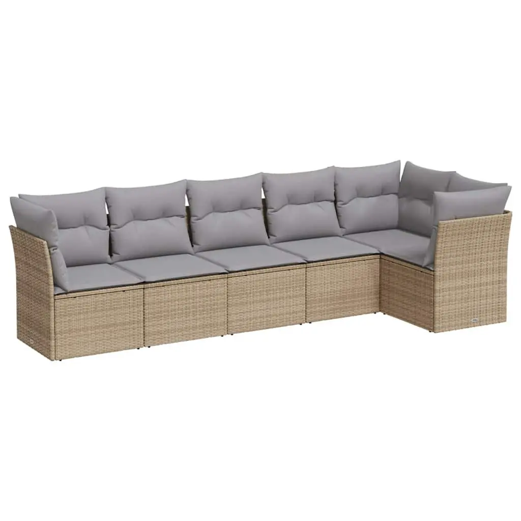 Beige 6-Piece Modular Outdoor Garden Sofa Set with Cushions