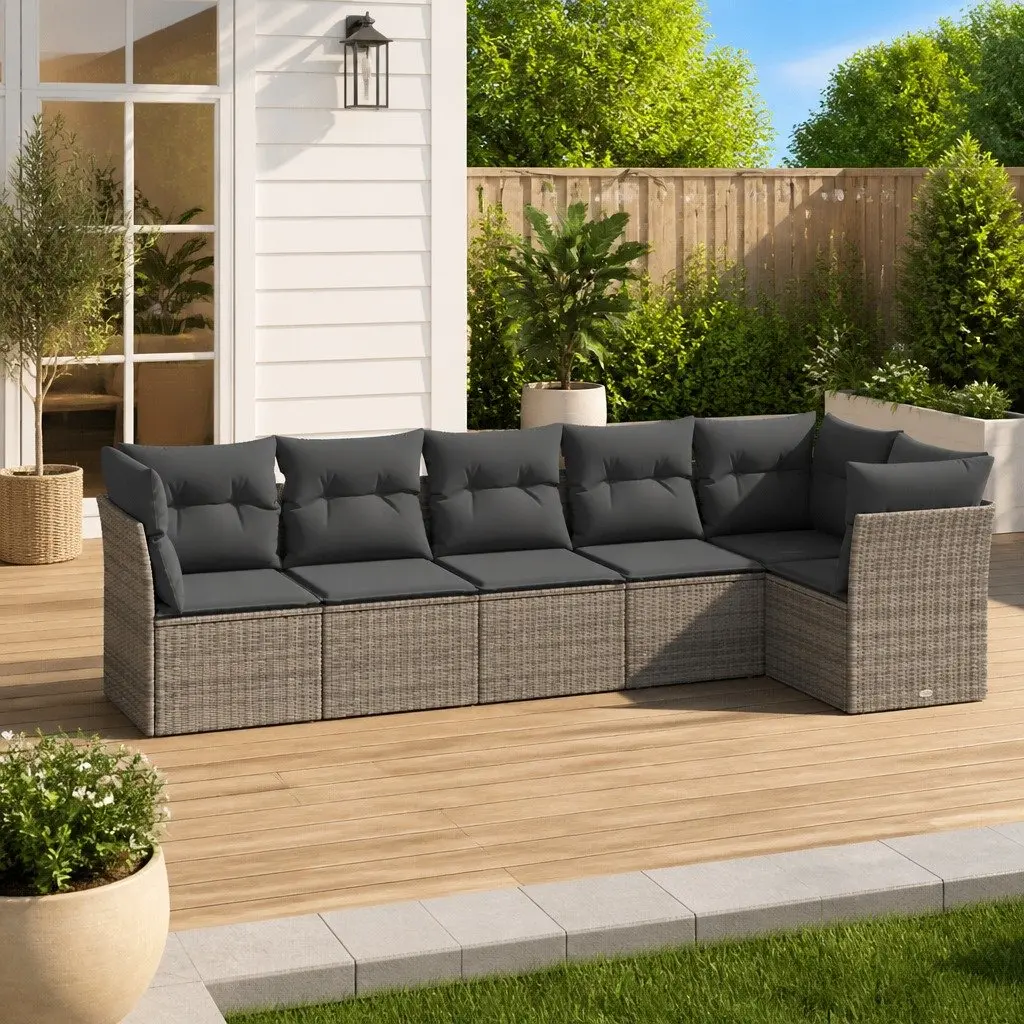 Outdoor Garden Sofa Set 6 Piece Modular Grey Poly Rattan