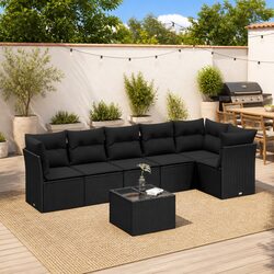 Black Poly Rattan 7 Piece Garden Sofa Set