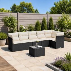 Durable 7 Piece Black Poly Rattan Garden Sofa Set