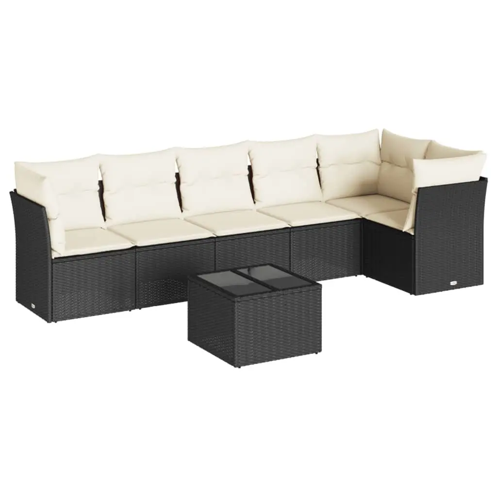 7 Piece Outdoor Garden Sofa Set with Cushions Black Poly Rattan Patio Furniture