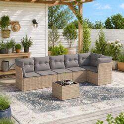 7-Piece Beige Modular Outdoor Garden Sofa Set with Cushions