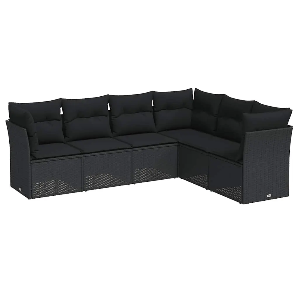 Garden Sofa Set PE Rattan 6 Piece Modular Outdoor Furniture Black Cushions