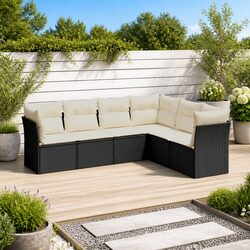 6 Piece Outdoor Garden Sofa Set with Cushions in Black