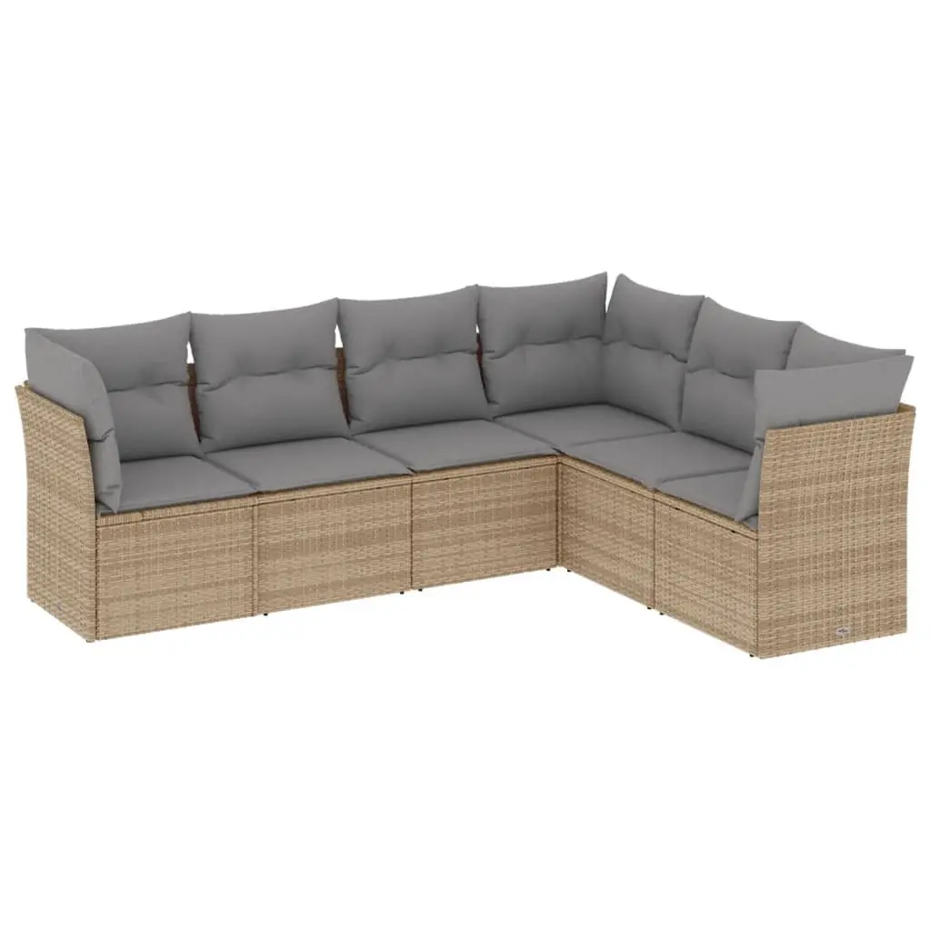 Garden Sofa Set PE Rattan 6 Piece Modular Beige Outdoor Furniture