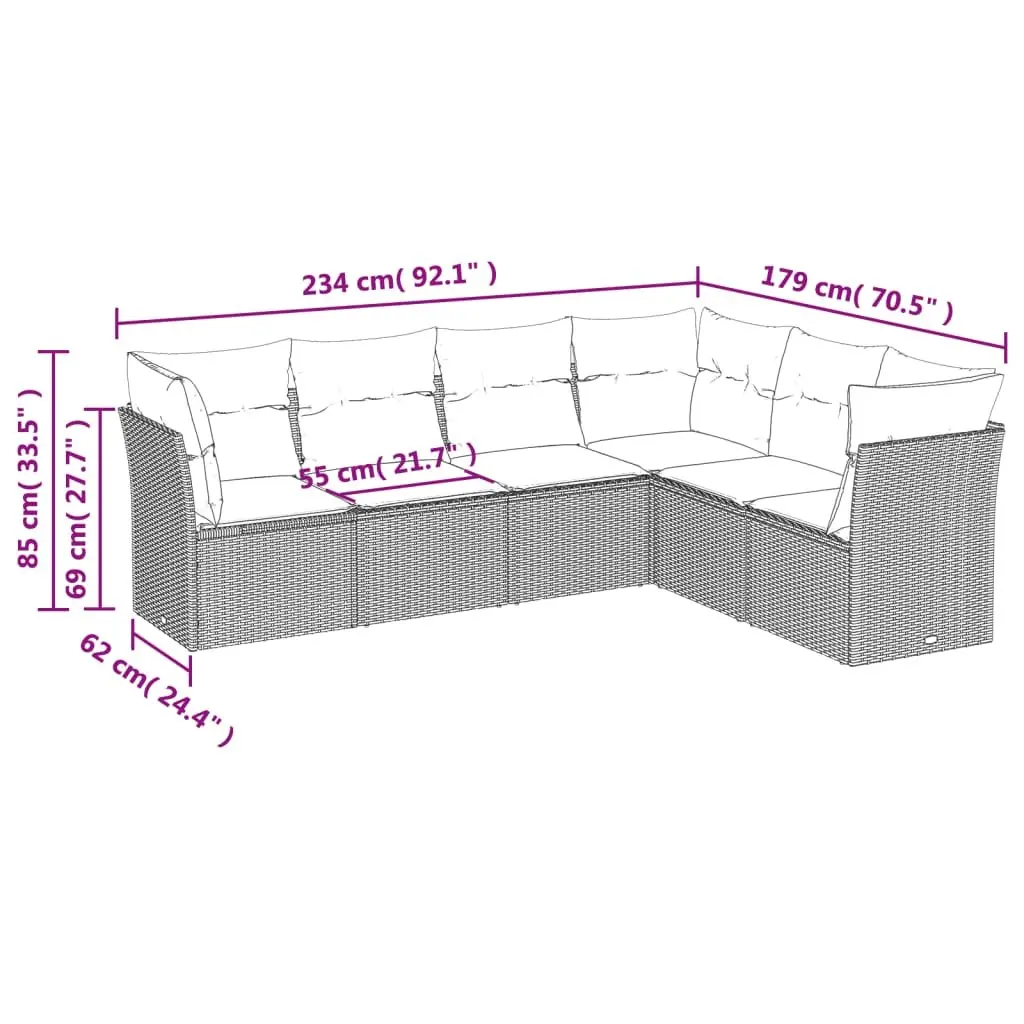 Garden Sofa Set PE Rattan 6 Piece Modular Beige Outdoor Furniture