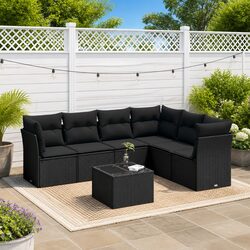 Durable Black Poly Rattan 7 Piece Garden Sofa Set
